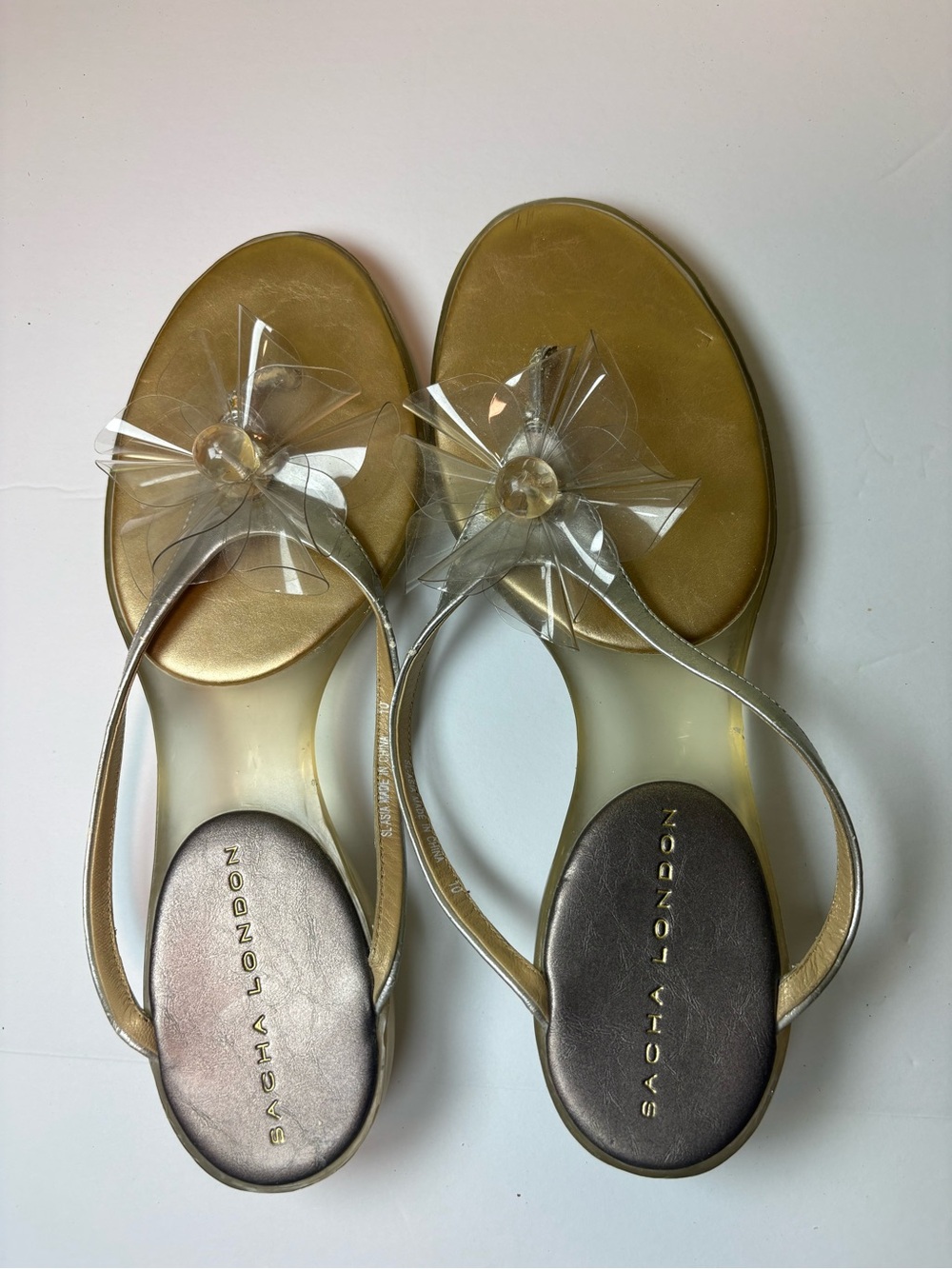 Sacha London Clear/gold Slip On Shoes Thong Sandals Y2K Womens 10
